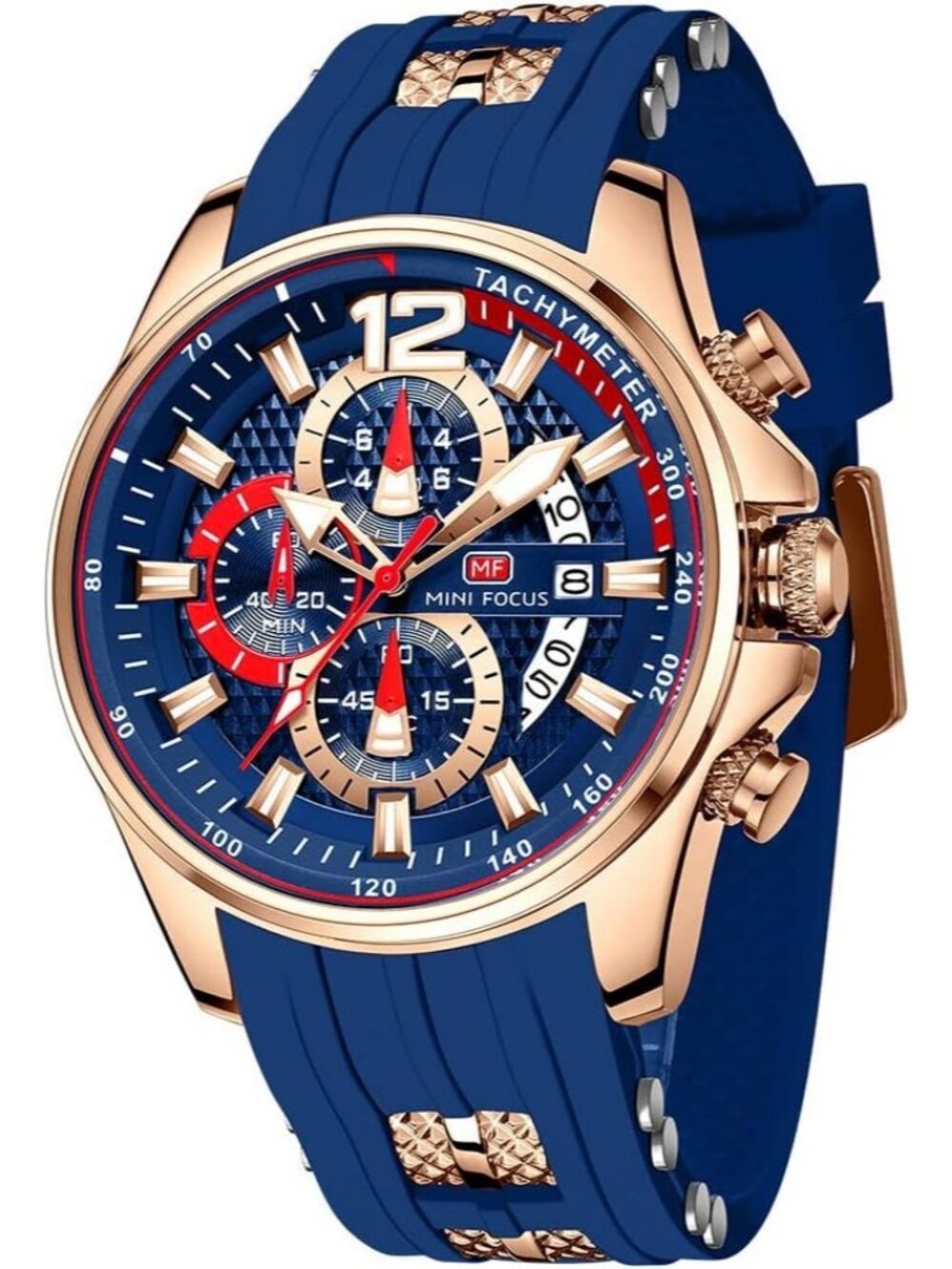 Men's Gold Blue Chronograph Waterproof Sport Military Analog Quartz Wrist Watch